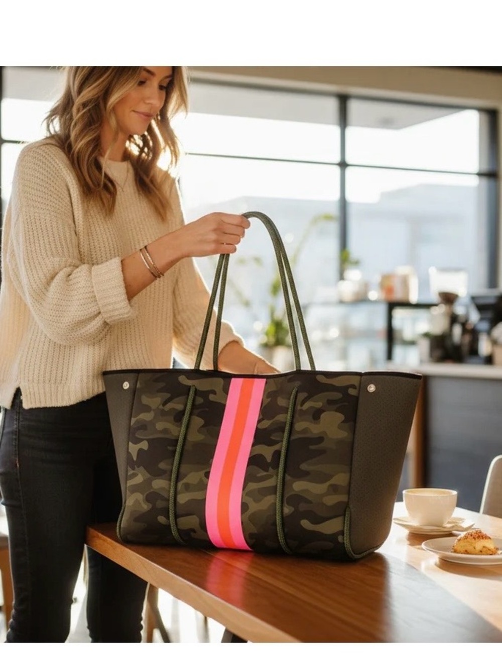 HAUTE SHORE Hot Pink Neoprene Tote with Black Trim - Picture 3 of 10